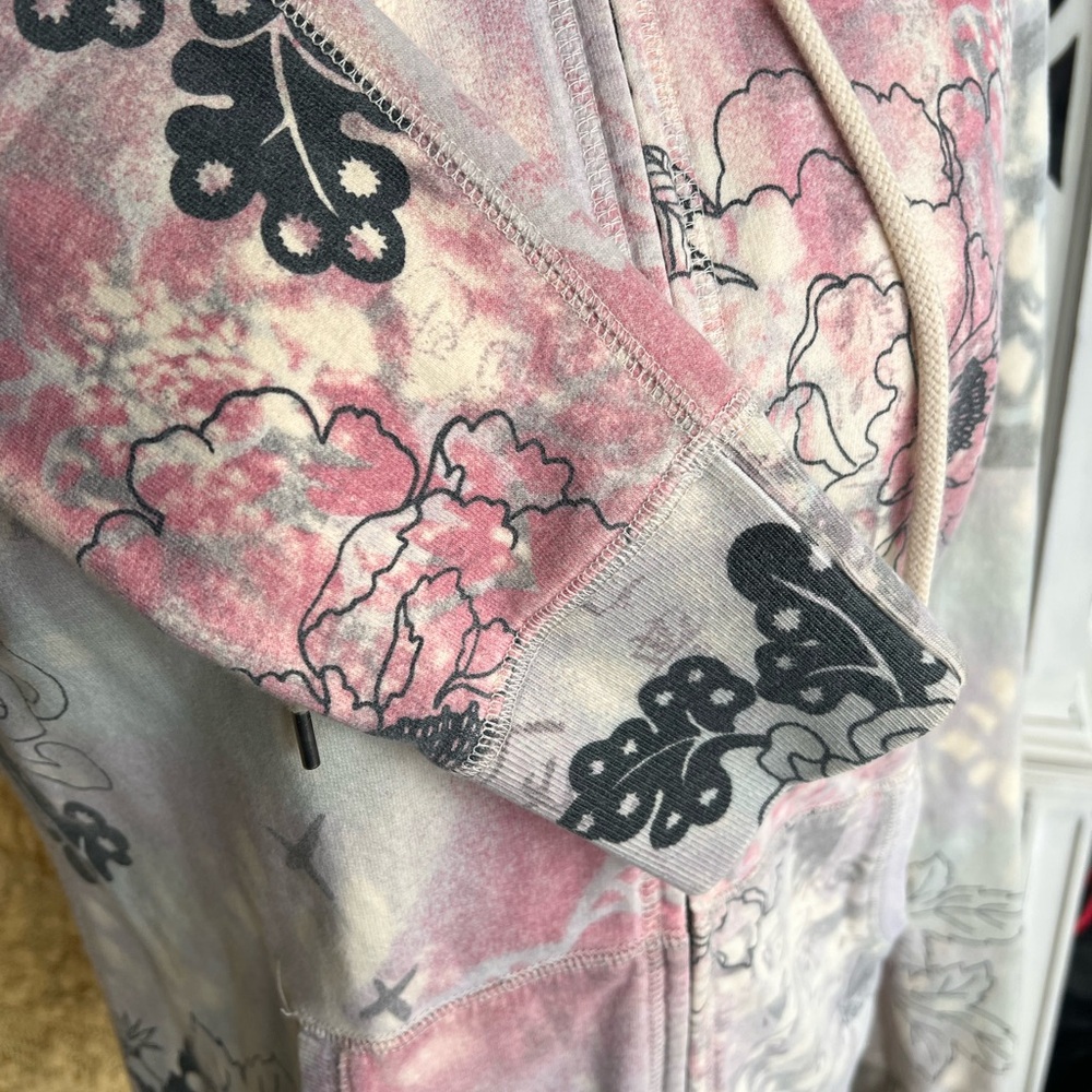 Lucky Brand Floral Zip-Up Hoodie - Pink and Gray Y2K vintage Sz M - Picture 4 of 6